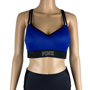 Victorias Secret PINK Royal Blue Strappy Padded Sports Bra Size Medium